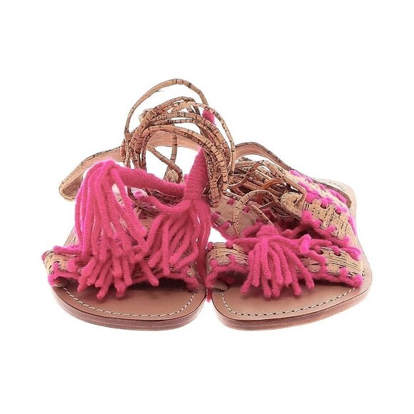 NWT Mystique Gladiator Cork Fuchsia Boho Chic Leather Footbed Wrap Sandals - Picture 2 of 8